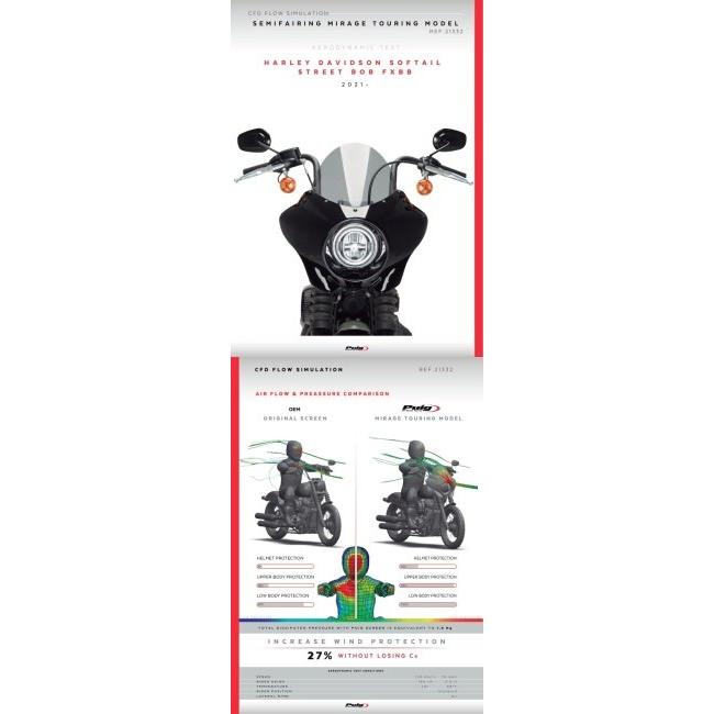 Puig プーチ セミフェアリング ミラージュ ツーリング (Mirage Semifairing) スクリーンカラー：ダークスモーク FXBB SOFTAIL STREETBOB ビキニカウル 外装_2