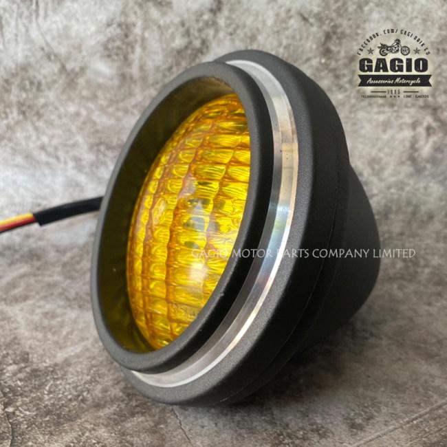 GAGIO MOTOR PARTS ガジオモーターパーツ Round headlight， size 5 inches， pointed end， yellow lens. ヘッドライト 灯火類 電装系_1