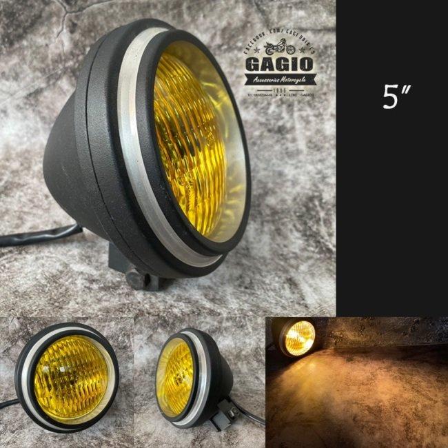 GAGIO MOTOR PARTS ガジオモーターパーツ Round headlight， size 5 inches， pointed end， yellow lens. ヘッドライト 灯火類 電装系_3