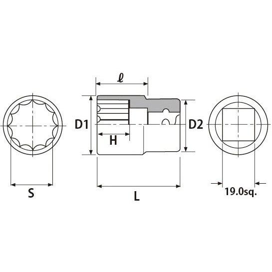 KTC ケイティーシー 19.0SQ ソケット(十二角) その他、ソケット ソケット ハンドツールの画像