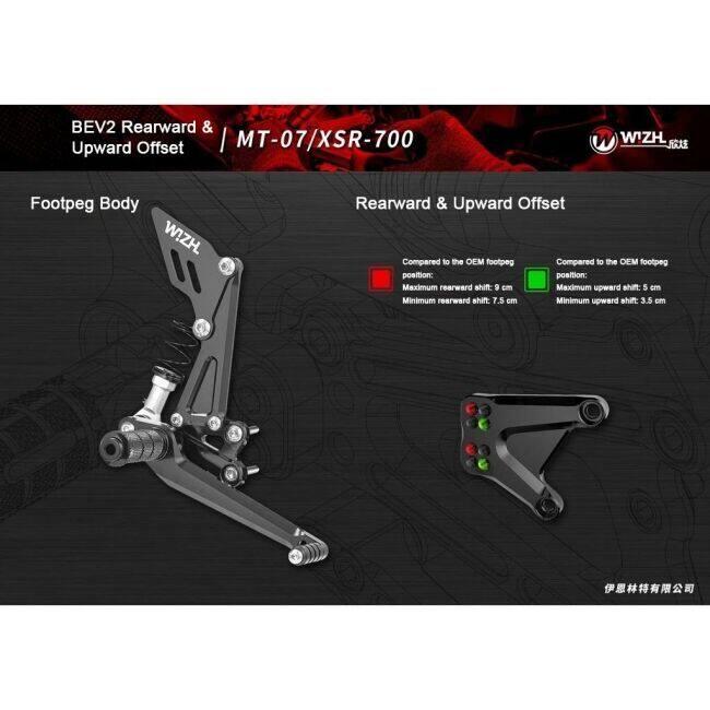 WIZH ウィズ BEV2 Rearset Footpeg Kit Spec：Without PLUS Adapter / Color：Black Spec：With Stainless Steel Bearings Ankle Guard Foldable MT-07 足回りの画像