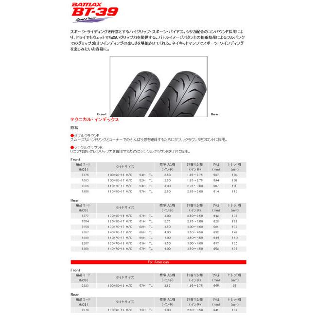 BRIDGESTONE ブリヂストン BATTLAX BT-39【110/80-17 57H】バトラックス タイヤ｜webike｜06