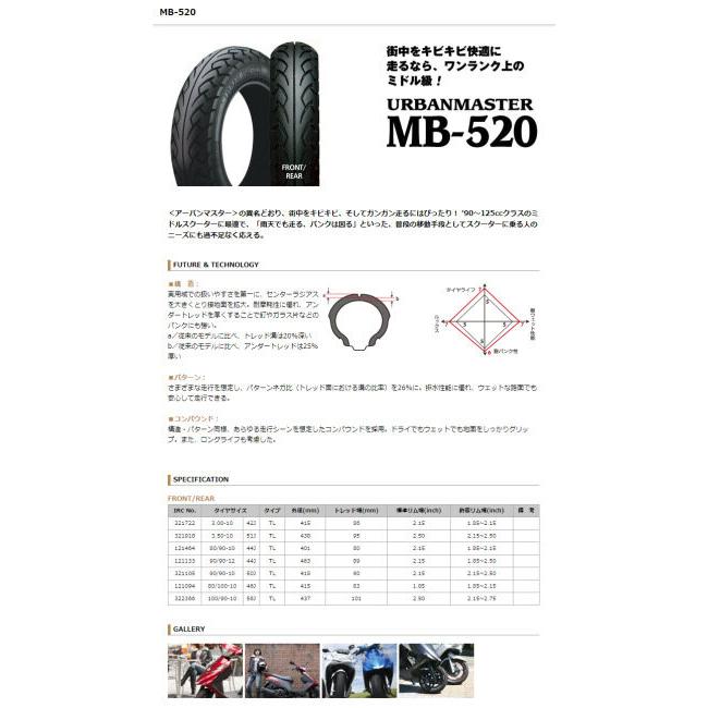 IRC アイアールシー URBANMASTER MB520 【3.50-10 51J TL】 アーバン