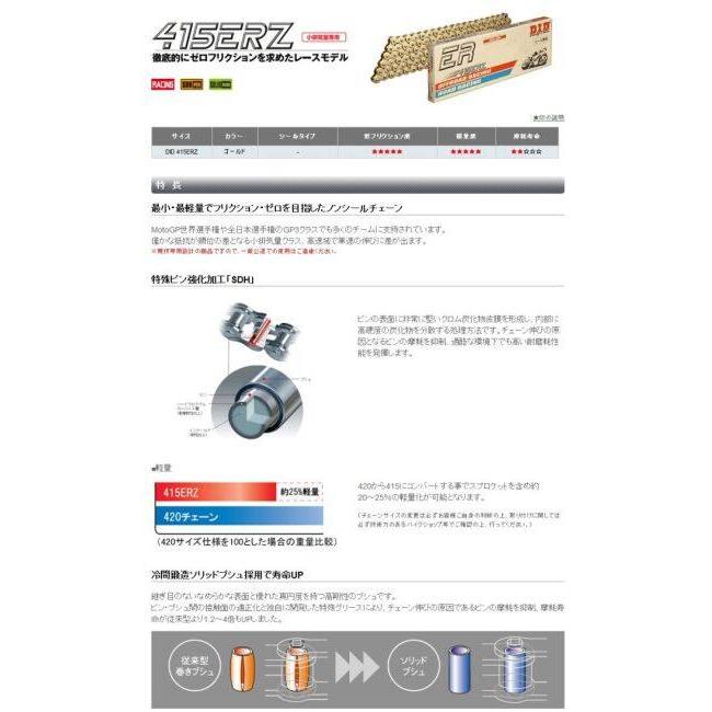 DID ダイドー ERシリーズチェーン 415ERZ ゴールド 【クリップ(RJ)ジョイント付属】 リンク数：122 NSF250R RS125 TZ125 チョイノリ 50RS CLASSIC 50 SX MINI | D.I.D | 01