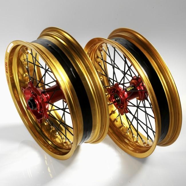 HAAN WHEELS ハーンホイール フロント・リアモタードコンプリートホイール F3.50 R5.50/17インチ ハブカラー:ブロンズ / リムカラー:ゴールド : 21721509 : ウェビック1号店