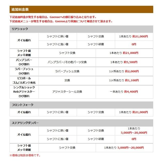 サイズ表確認用 G sense ジーセンス オーリンズリアサスペンションオーバーホール