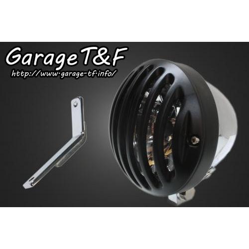 Garage T\u0026F ガレージ 4.5インチバードゲージヘッドライト＆ライトステー(タイプD)キット ヘッドライト：メッキ仕上 / バードゲージカバー：ブラック仕上げ
