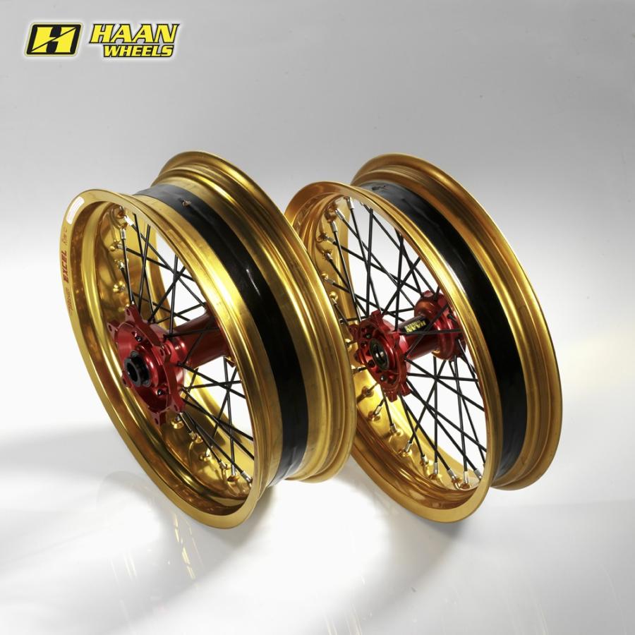 限定品 HAAN WHEELS HAAN WHEELS:ハーンホイール フロント・リアモタードコンプリートホイール F3.50-R4.25／17インチ カラー：レッド / カラー：ブラック 【M2828302831】(102960円)