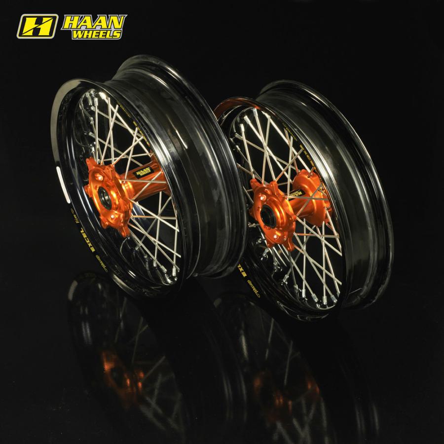 Haan カラー シルバー車 バイク 自転車 Wheels Haan F3 50 R4 50 17インチ Wheels ハーンホイール フロント リアモタードコンプリートホイール ウェビック1号店 F3 50 R4 50 17インチ カラー シルバー カラー オレンジ ウェビック1号店 通販