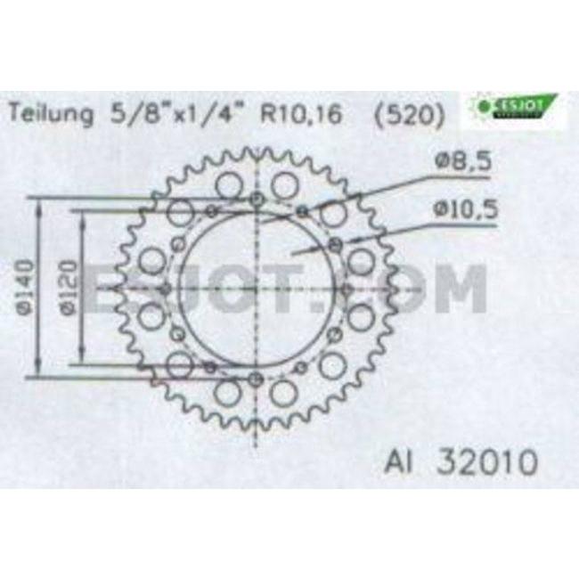 Esjot エスヨット アルミ製リアスプロケット 丁数：44 KL250 C2