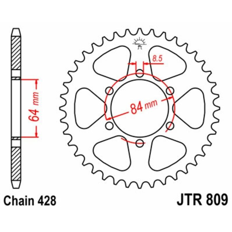 JT SPROCKETS JTスプロケット スチール製リアスプロケット スタンダード 809 - 428 TC100 A、B USA仕様 TS100 K、L、M DR125 S Z、D、E SP125 Z、D 駆動系 | ブランド登録なし
