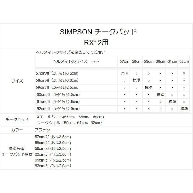 SIMPSON NORIX SIMPSON NORIX:シンプソンノリックス チークパッド RX12用 サイズ：58cm用(スモールシェル 厚み3.0cm) RX12｜webike｜04