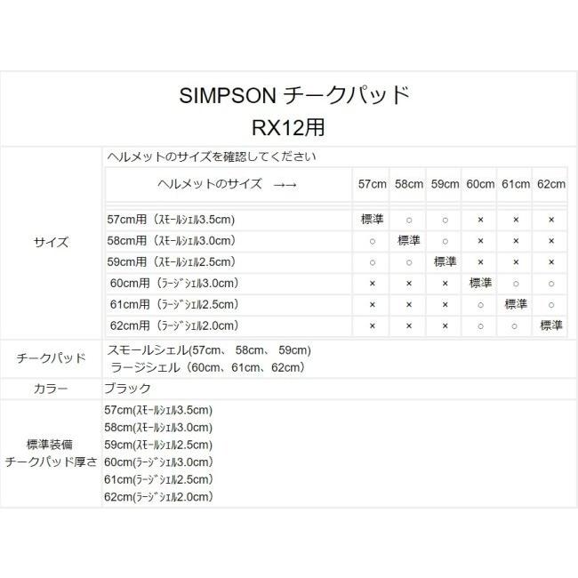 SIMPSON NORIX シンプソンノリックス チークパッド RX12用 サイズ：59cm用(スモールシェル 厚み2.5cm) RX12 ヘルメット内装チークパッド ヘルメット | SIMPSON（バイク） | 03