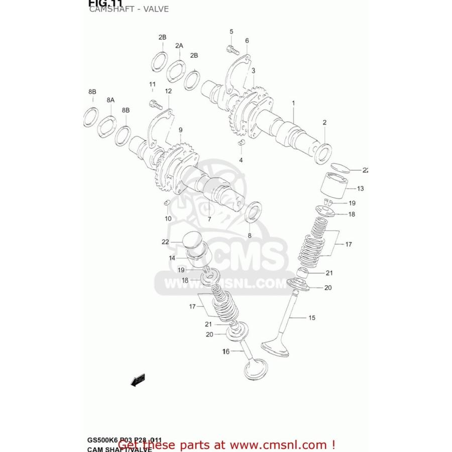 CMS シーエムエス CAMSHAFT SET，EXHAUST GS500F 2004 (K4) USA (E03) 2005 (K5) 2006 (K6) 2007 (K7) 2008 (K8) 2009 (K9) SUZUKI スズキ カムシャフト