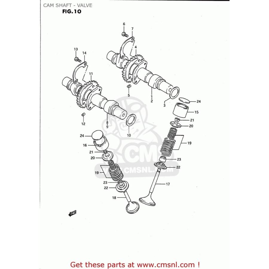 CMS シーエムエス (12720-01810) CAMSHAFT，EXHAUST GS500E 1989 (K) USA (E03) 1990 (L) 1991 (M) 1992 (N) 1993 (P) 1994 (R) 1995 (S) 1996 (T) エンジンの画像