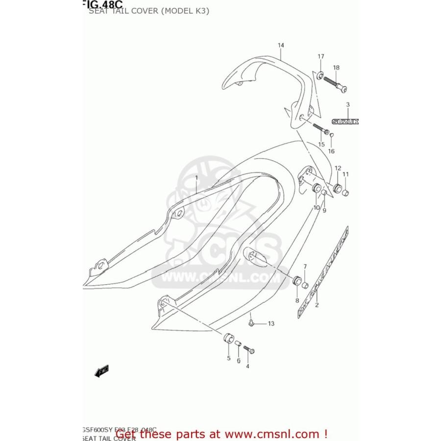 CMS シーエムエス COVER，SEAT TAIL(BLACK) GSF600S BANDIT 2000 (Y) USA (E03) 2001 (K1) 2002 (K2) 2003 (K3) SUZUKI スズキ シートカウル・テールカウル