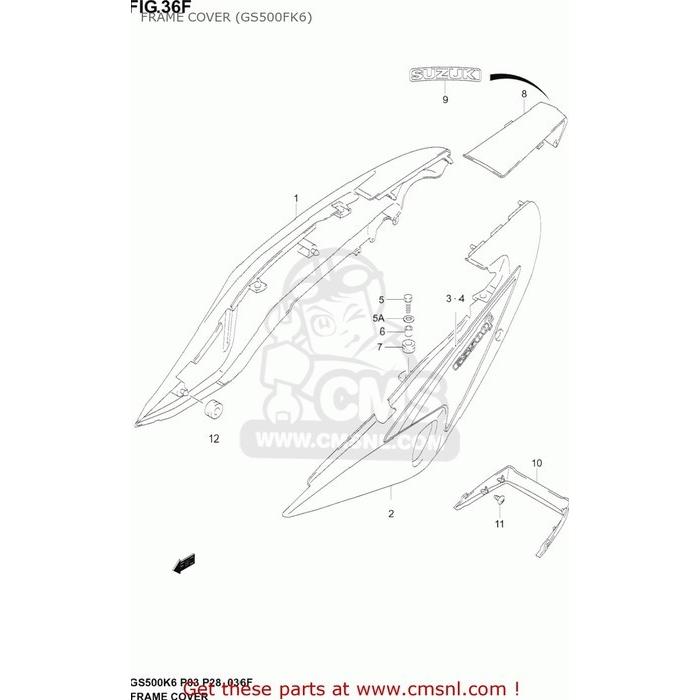 ブランド登録なし - CMS シーエムエス 68130-0BE20-LR5(68130-0BE20-LR5) GS500F 2004 (K4) USA (E03) 2005 (K5) 2006 (K6) SUZUKI スズキ シートカウル・テールカウル ボンネットかかわり合い 外装パーツ-車、バイク、自転車