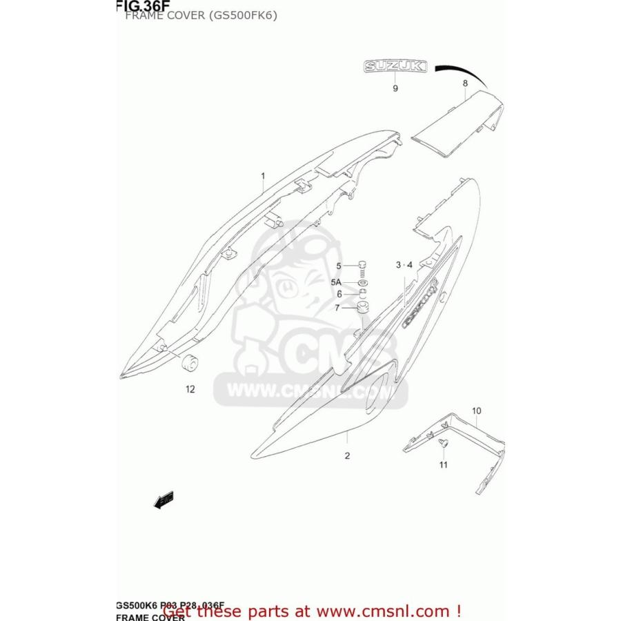 ブランド登録なし - CMS シーエムエス 68130-0BE20-LR5(68130-0BE20-LR5) GS500F 2004 (K4) USA (E03) 2005 (K5) 2006 (K6) SUZUKI スズキ シートカウル・テールカウル ボンネットかかわり合い 外装パーツ-車、バイク、自転車