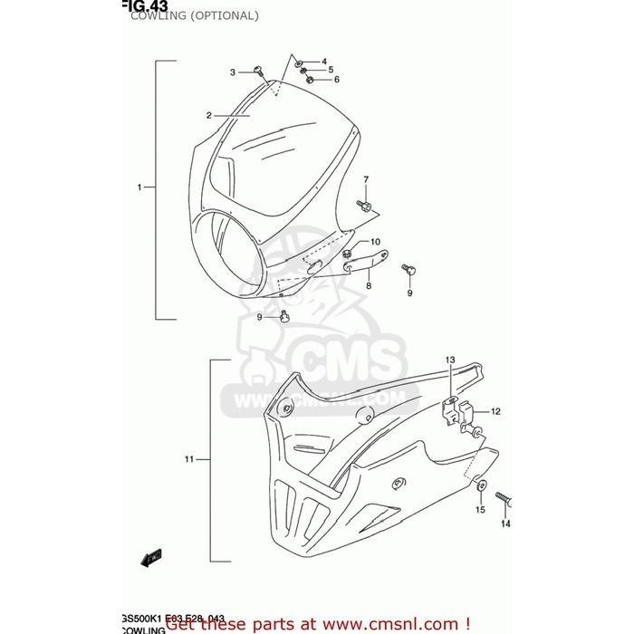 CMS シーエムエス COWLING ASSY，UPR(BLACK) GS500 2001 (K1) USA (E03) 2002 (K2) SUZUKI スズキ ビキニカウル カウル関連 外装