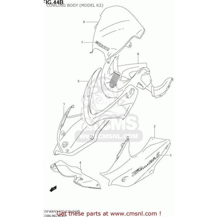 CMS シーエムエス COWLING ASSY，SIDE，L GSF600S BANDIT 2000 (Y) USA (E03) 2001 (K1) 2002 (K2) 2003 (K3) SUZUKI スズキ アッパーカウル・フロントカウル