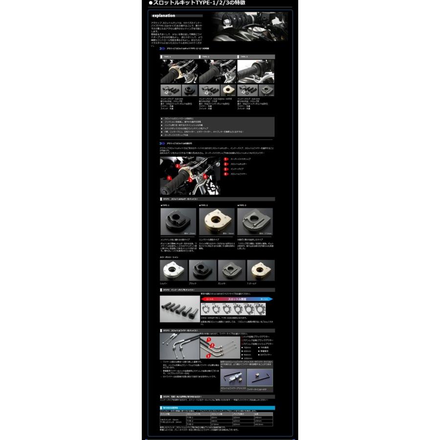 ACTIVE アクティブ スロットルキット TYPE-3 ホルダーカラー：ブラック / インナー巻取径：Φ44 ワイヤー素材：金具ステンレス GROM HONDA ホンダ ハンドル | ACTIVE | 02