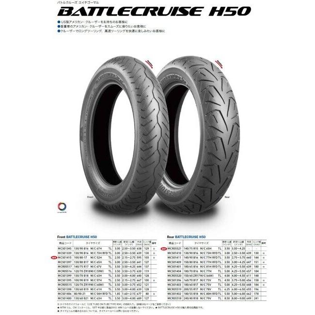 BRIDGESTONE H50 130／70B18M／C63H フロントタイヤ BRIDGESTONE ブリヂストン BATTLECRUISE H50【130／70 B18 M／C 63H