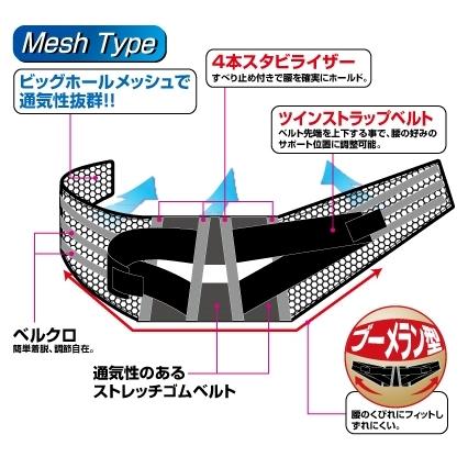 ROUGH＆ROAD ラフ＆ロード ラフブーメランベルト メッシュ 9インチ サイズ：ロング(36-46インチ、91-116cm) キドニーベルト・ウエストベルト プロテクター | ラフ＆ロード | 01