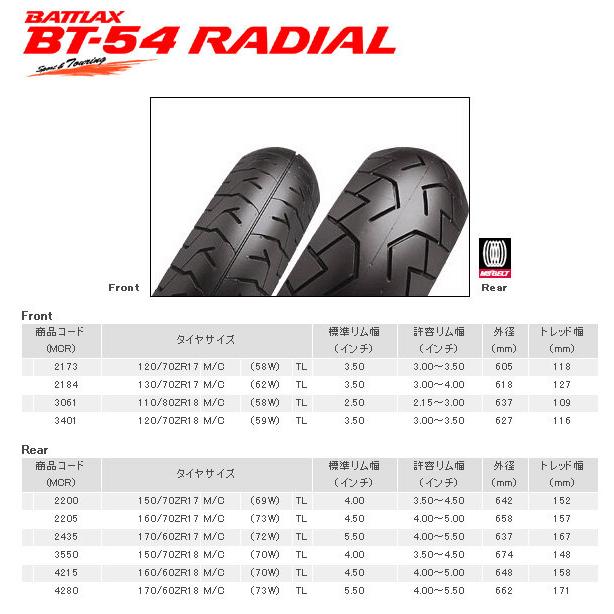 BRIDGESTONE ブリヂストン BATTLAX RADIAL BT-54【140／70R18 67V TL