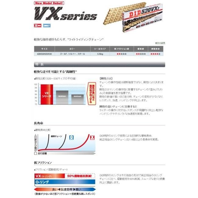 DID DID:ダイドー VXシリーズチェーン 520VX3 ゴールド 【カシメ(ZJ)ジョイント付属】 リンク数：114｜webike｜02