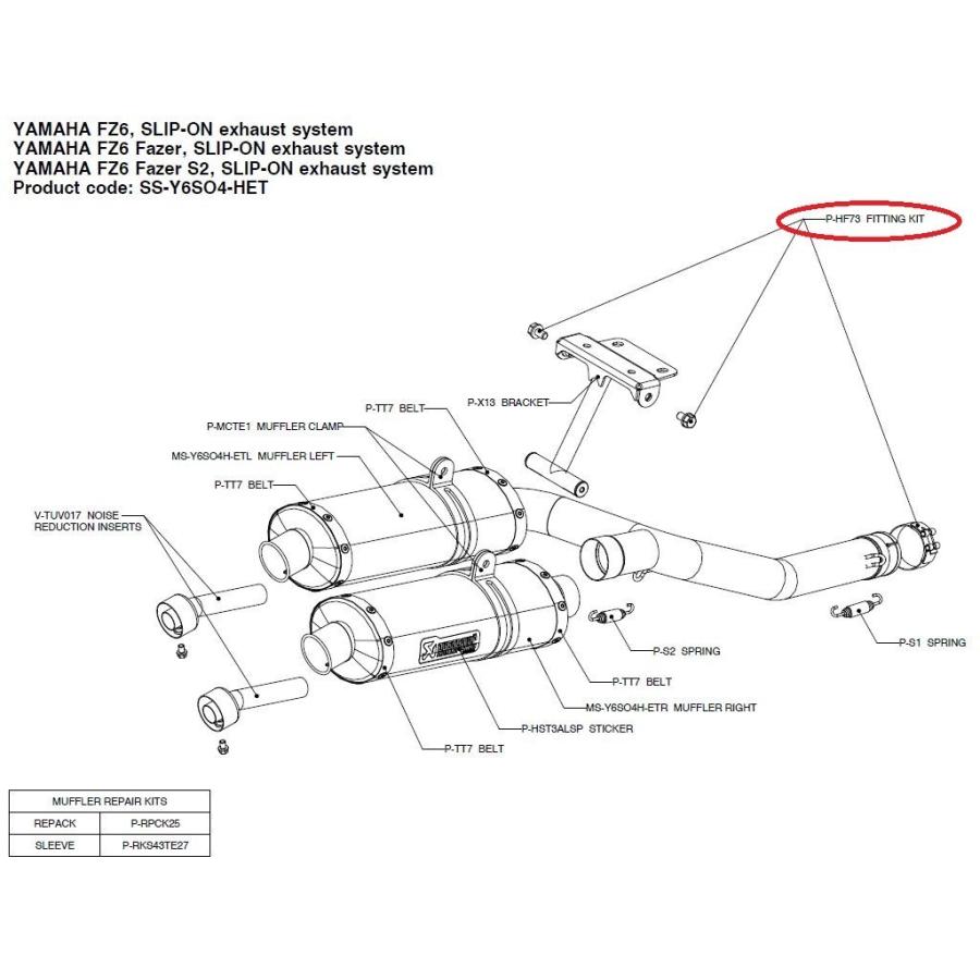 AKRAPOVIC アクラポビッチ 【リペアパーツ】P-HF73 fitting kit FZ6 FEZER FZ6-S2 YAMAHA ヤマハ その他マフラーオプション・補修部品 マフラー | AKRAPOVIC
