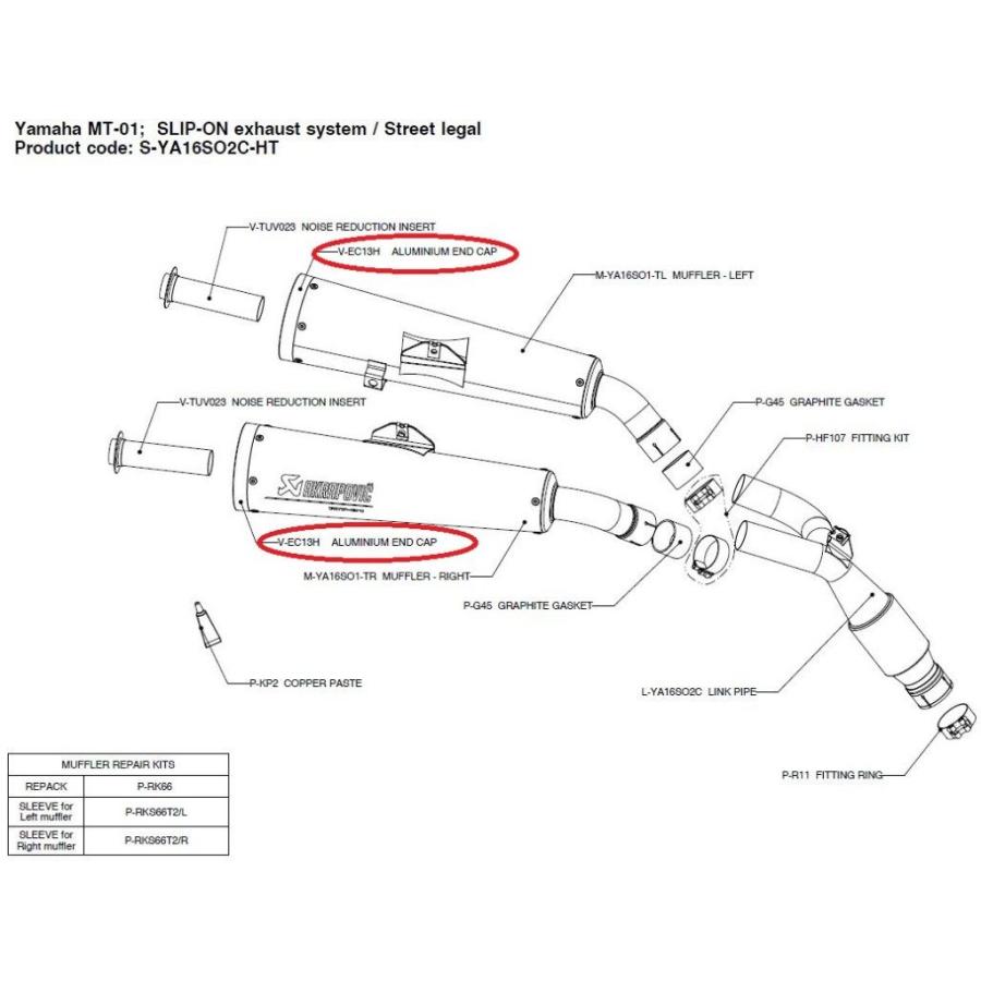 AKRAPOVIC（アクラポビッチ） 【リペアパーツ】V-EC13H aluminium end