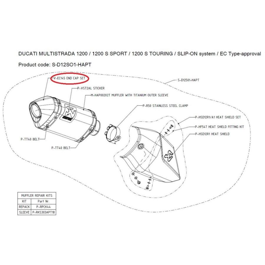 AKRAPOVIC アクラポビッチ 【リペアパーツ】V-EC145 end cap set MULTISTRADA1200 MULTISTRADA1200S DUCATI ドゥカティ マフラーエンドキャップ マフラー