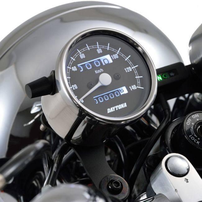 DAYTONA デイトナ 機械式スピードメーター 140km／h タイプ：ステンレスボディ／ブラックパネル スピードメーター メーター・インジケーター関係 電装系の画像