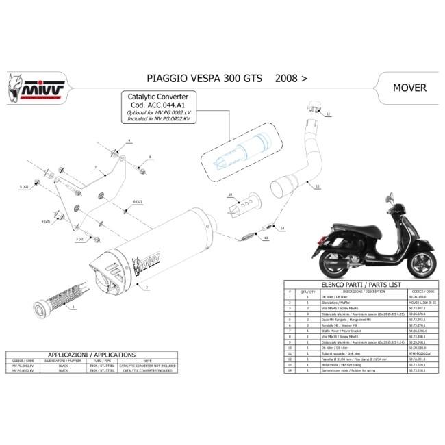MIVV - ミヴ MOVER スリップオンマフラー VESPA GTS 300 PIAGGIO ピアジオ えり巻き