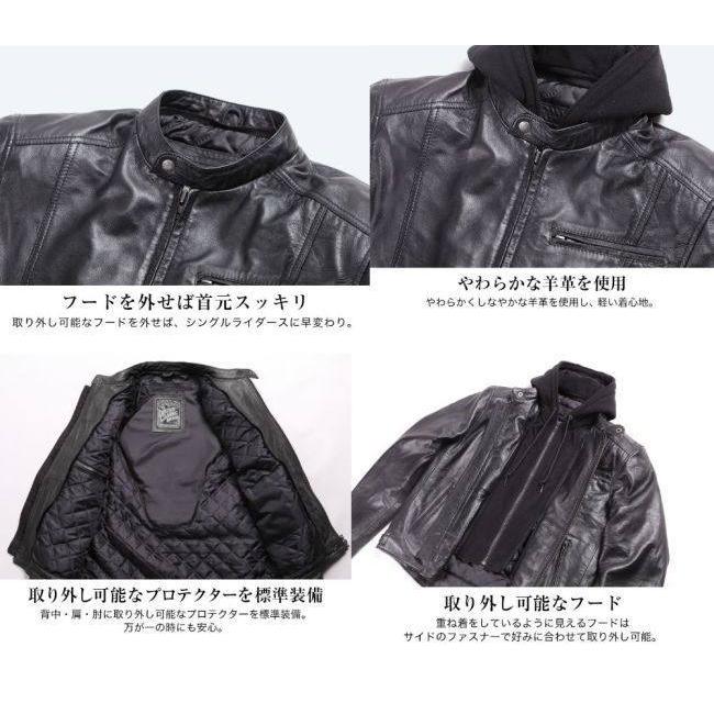 DEGNER DEGNER:デグナー レザーフーディージャケット／Leather Hoody Jacket サイズ：L｜webike｜02
