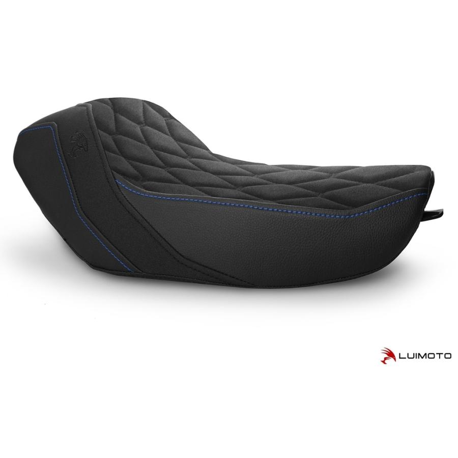LUIMOTO ルイモト フロントシートカバー カラー／素材：スウェード ブラック／PRODIGY ブラック／TEC-GRIP／ブルー ステッチ IRON 1200 シートカバー 外装
