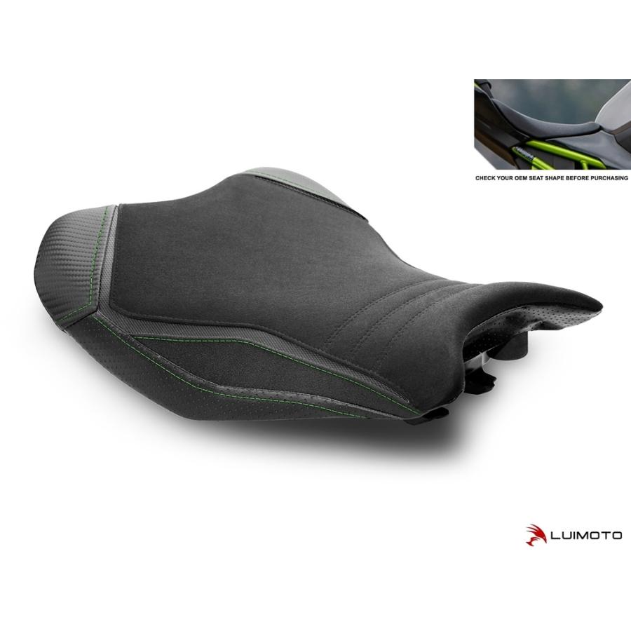 LUIMOTO ルイモト フロントシートカバー カラー／素材：スウェード／エッジ ガンメタ／TEC-GRIP／CF ブラック／PERF. ブラック／ライム ステッチ Z900 外装