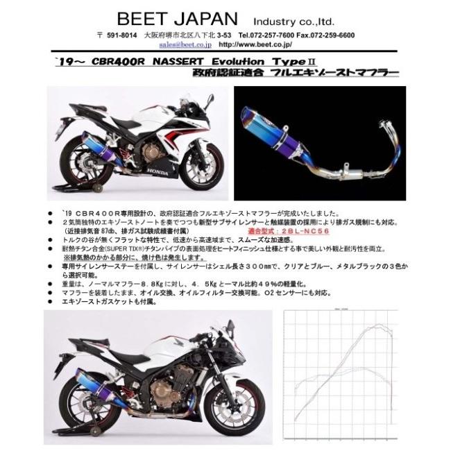 BEET BEET:ビート NASSERT(ナサート) Evolution TypeII フルエキゾーストマフラー レーシング サイレンサーカラー：メタルブラック CBR400R CBR500R｜webike｜04