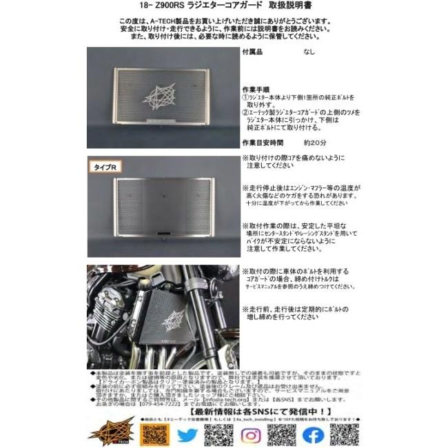 A-TECH エーテック ラジエターコアガード タイプ：R Z900RS KAWASAKI カワサキ ラジエーターコアガード・オイルクーラーコアガード 冷却関連 エンジンの画像