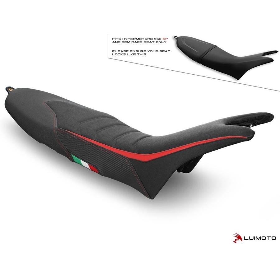 LUIMOTO ルイモト ダブルシート カラー：TEC-GRIP／SP レッド／CF ブラック／レッドステッチ／イタリアンフラッグ HYPERMOTARD DUCATI ドゥカティ シートカバー