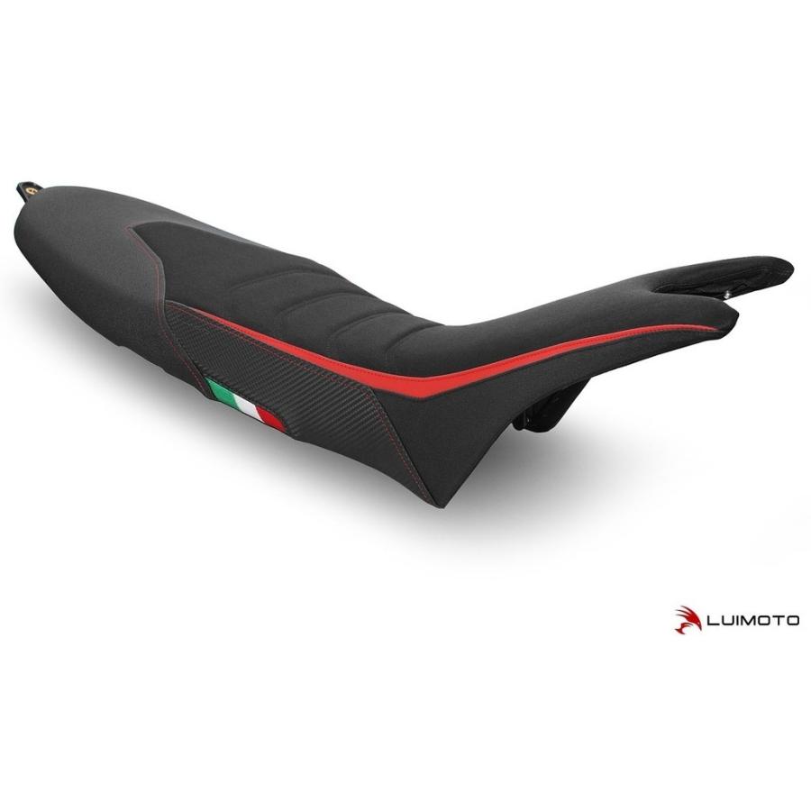 LUIMOTO ルイモト ダブルシート カラー：スウェード ブラック／TEC-GRIP／SP レッド／CF ブラック／レッドステッチ／イタリアンフラッグ HYPERMOTARD 外装