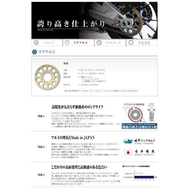 SUNSTAR サンスター チェーン＆スプロケット 3点セット チェーンカラー：ゴールド(チェーン品番：SS525SKC-108GD) ZX-6R KAWASAKI カワサキ 駆動系 | SUNSTAR（バイク） | 03