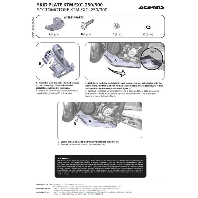 ACERBIS アチェルビス スキッドプレート カラー：オレンジ EXC 250 TPI 300 XC-W KTM アンダーガード・スキッドプレート フレーム_4