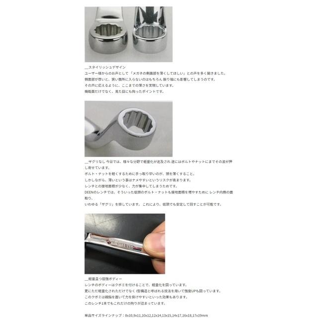 DEEN（ディーン） 75度オフセットメガネレンチ5pcセット ミリ（めがね