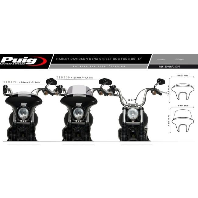 Puig プーチ ウインドシールド バットウイング SML(SPORT) スクリーンカラー：クリア DYNA STREET BOB FXDB FXDI HARLEY-DAVIDSON ハーレーダビッドソン 外装