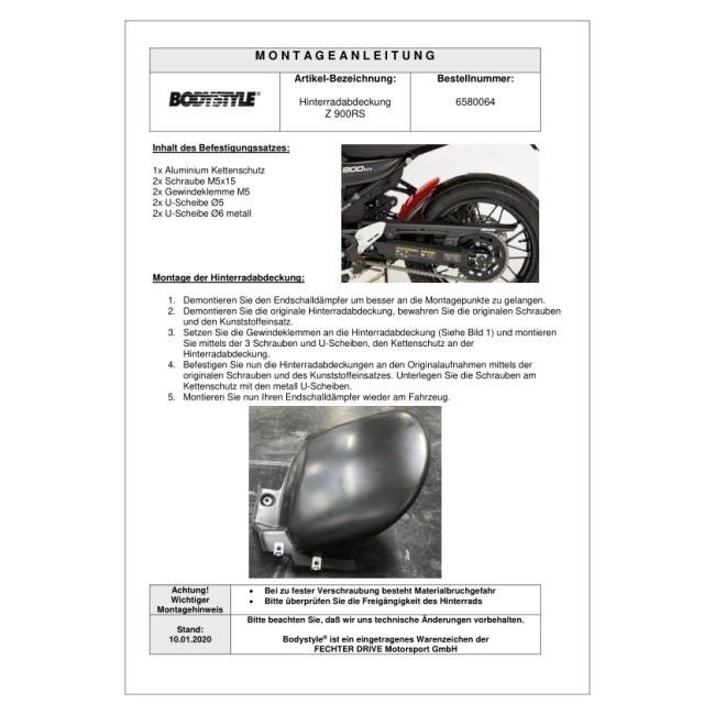 BODY STYLE ボディースタイル Sportsline rear hugger with alu chain guard Z900 RS KAWASAKI カワサキ リアフェンダー フェンダー関連 外装の画像