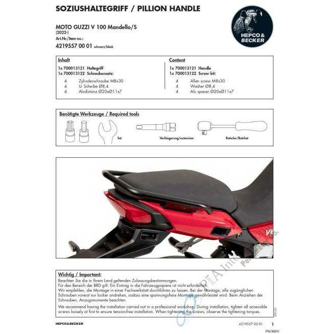 HEPCO＆BECKER ヘプコ＆ベッカー グラブバー V100 Mandello S MOTOGUZZI モトグッチ グラブバー・タンデムバー・シーシーバー 外装の画像