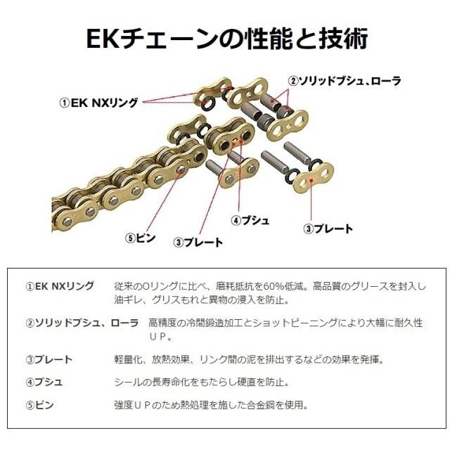 EKチェーン 江沼チェーン QXリングシールチェーン 428SRX2 ブラックゴールド【カシメ(MLJ)ジョイント付属】 リンク数：116L チェーン 駆動系 | EKチェーン | 10
