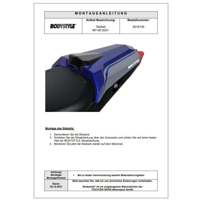 BODY STYLE ボディースタイル Sportsline seat cover colour：blue／colour code：Icon Blue，DPBMC MT-09 SP YAMAHA ヤマハ シートカバー シート関連 外装の画像