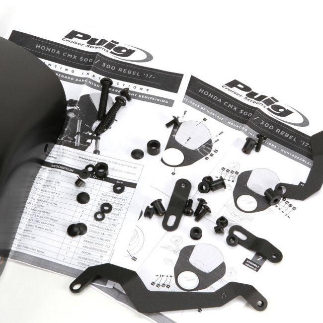 Puig プーチ セミフェアリング ダークナイト(SEMIFAIRING DARK NIGHT) カラー：マッドブラック／ダークスモーク CMX 500 REBEL 250 HONDA ホンダ ビキニカウル_1